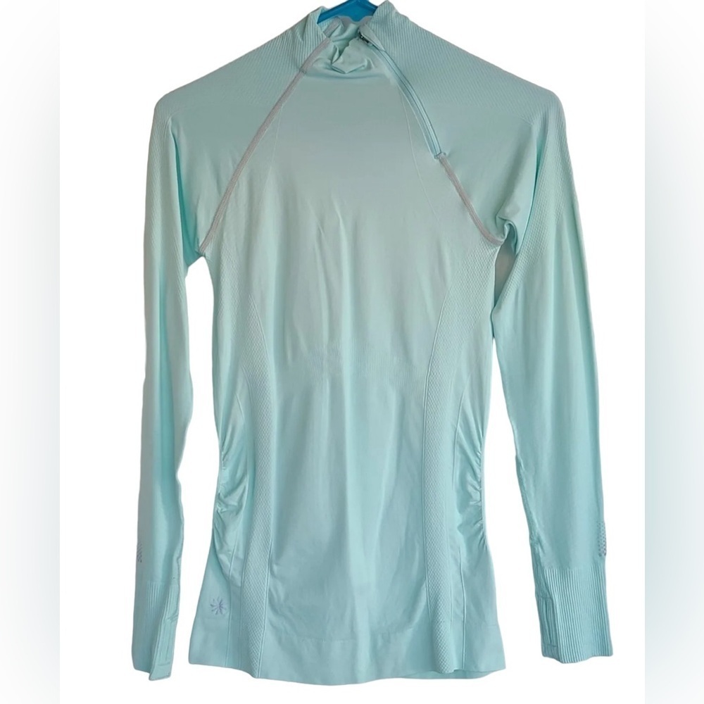 Athleta Finish Fast Asymmetrical Half Zip Aqua  Jacket Long Sleeve Sz XL